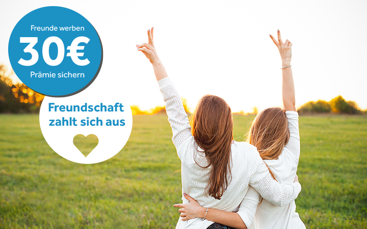 Zwei Freundinnen im Sonnenaufgang auf einer Wiese